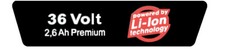 BOSCH 36 Volt 2,6 Ah BATTERIA AGLI IONI DI LITIO VINILE ADESIVO DECAL ETICHETTA c. 90mm x 20mm