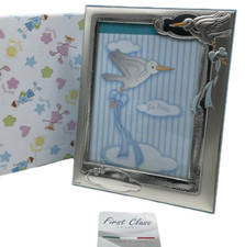 Cornice in argento per nascita neonato per bambino firmata 17x21,5cm per Regalo.
