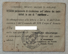 TESSERA PNF LASCIAPASSARE COPRIFUOCO MEDICO ANNI 30/40 AVELLINO