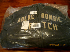 Giacca Abercrombie Fitch Wolf Jaw uomo LG grigia pelliccia sintetica con cappuccio vintage Y2K nuova con etichette