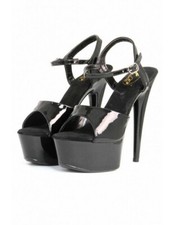 SANDALO NERO LUCIDO CON TACCO ALTO E CINTURINO CAVIGLIA TAGLIE GRANDI 42-45