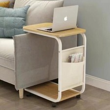 Tavolino Ausiliario Quercia Ruote Design Moderno Letto Divano Borsa Portaoggetti