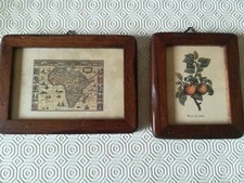 Coppia mini quadri con riproduzione di stampe e cornici in arte povera