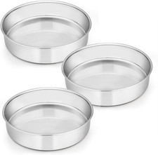Set 3 Teglie per Torte 8 Pollici, Teglie da Forno Rotonde in Acciaio Inox, Finitura a Specchio