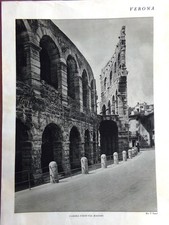 Stampa del 1927 Verona Arena Via Mazzini Piazza Erbe Torre Lombardi