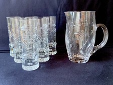 Set di 6 Bicchieri da Long Drink Cristallo con Decori + Caraffa - Anni '60/'70