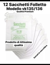 SACCHETTI FOLLETTO VK 135 VK 136 12PZ COMPATIBILI VORWERK QUALITÀ PREMIUM TOP