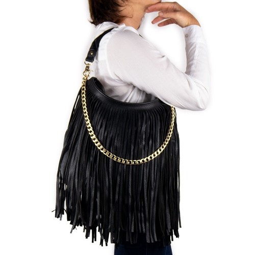 Borsa nera con frange donna - borsa, da