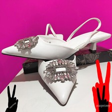 Scarpe donna tacco basso sandali punta chiusa sposa gioiello   VV