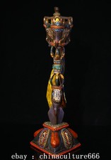 Pittura bronzo buddismo tibetano 14" gemma elefante dorato Phurba pugnale porta faqi