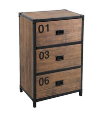 CASSETTIERA COMODINO 3 CASSETTI INDUSTRIALE TELAIO METALLO FERRO LEGNO h89*59*39