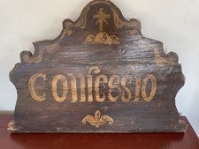 Insegna Confessionale Epoca Vintage In Legno Latino-arte Sacra