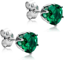 Orecchini  Con Smeraldi- Zaffiri- Rubini- Zirconi Brillante in Oro Bianco, Vero 