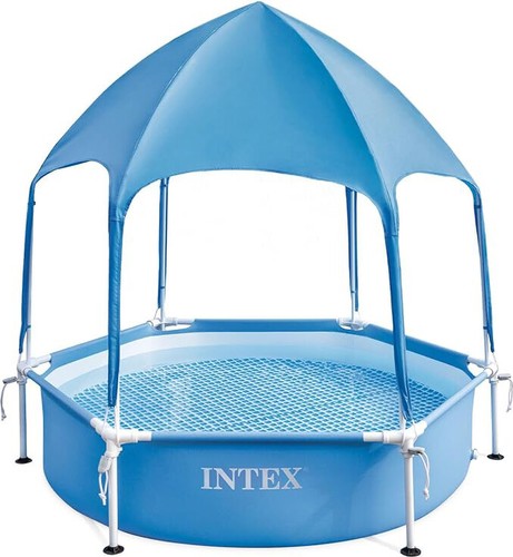 Piscina rotonda con tettoia - piscina,