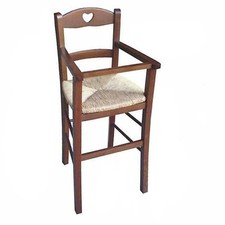 Sediolone in legno noce scuro con seduta in paglia seggiolone sedia bimbo