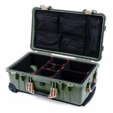 Custodia OD Green & Tan Pelican 1510 con divisori TrekPak e organizer coperchio in rete.