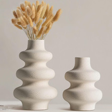 Set di 2 Vasi in Ceramica Bianchi per Decorazioni Moderne Casa, Fiori, Estetica 