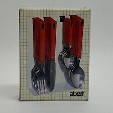 SET POSATE VINTAGE ABERT ITALIA 70’ 80’ ACCIAIO INOX MANIGLIA IN PLASTICA ROSSA