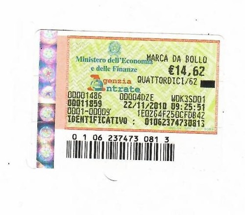 Marca bollo 62 su - da, €14,62