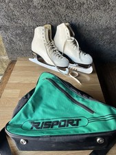Risport laser figura in pelle italiana pattini da ghiaccio bianchi taglia 260 UK 5,5 con borsa
