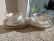Tazza da tè, piattino e piatto laterale Radford's Crown China x 2 set vintage trio floreale