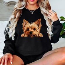 Felpa da donna Yorkshire Terrier Dog Peeking maglione cucciolo Yorkie regalo