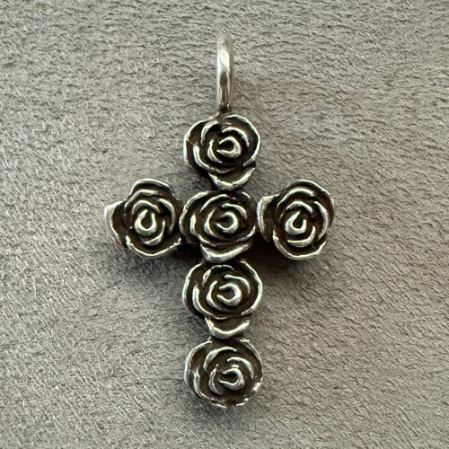Ciondolo croce rosa argento