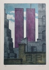 Twin Towers - Tonino Caputo acquaforte 50 x 35 colorata a mano firmata e num. 