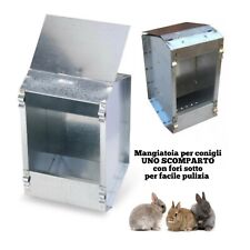 TRAMOGGIA MANGIATOIA PER CONIGLI UNO POSTO CON COPERCHIO E GANCI IN LAMIERA ZINC