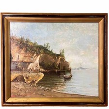 quadro dipinto a olio su tela paesaggio napoli con cornice in stile antico 900