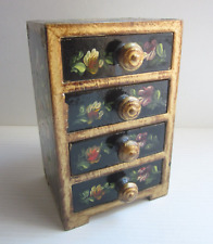 Portagioie in Legno-4 Cassetti-Mini Cassettiera-15,5x10x8 cm Decorato a Mano