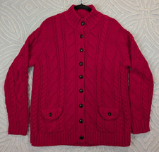 Maglione cardigan Lands End XL 18-20 maglia cavo pescatore grosso preppy accademia