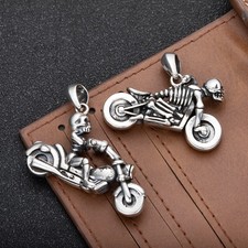 Ghost Rider Moto S925 Argento Sterling Pesante Uomo Biker Teschio Amuleto