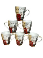 Set 6x Tazze Londra Capacità 400ml Tazzine Caffè Grandi Tè Britannico Souvenir Regalo