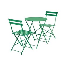Set Bistrot Tavolo Tondo 60 Cm Con 2 Sedie Pieghevoli In Acciaio Verde