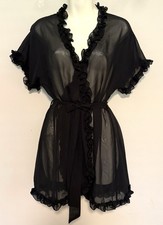 Vestaglia corta vintage anni 90 chiffon Peignoir taglia M babydoll nera trasparente