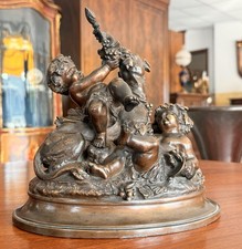?Spettacolare bronzo Antico firmato M.Moreau Putti e Leonessa Epoca 1850?