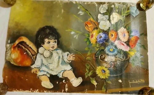 Dipinto tela vaso fiori bimba - tela,