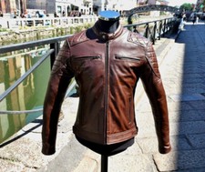Giubbotto pelle marrone moto caferacer biker Guendj milano stile Harley