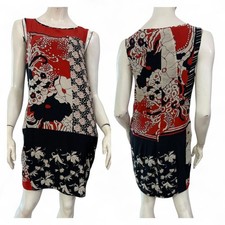 ISOLA MARRAS Vestito abito nero rosso bianco panna fantasia floreale Tg IT 44