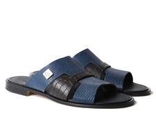 GIAMPIERONICOLA 5647 Sandali in pelle marrone/blu italiano stampa coccodrillo/lucertola