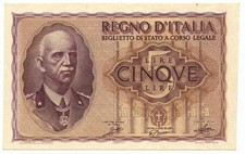 5 LIRE BIGLIETTO DI STATO VITTORIO EMANUELE III FASCIO 1940 XVIII qFDS