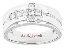 Moissanite Con 14K Placcato Oro Bianco Argento Croce Stile Fedina per Uomo #357