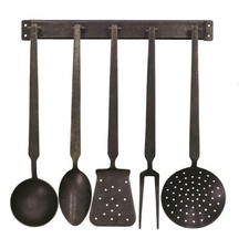 Set 5 mestoli da cucina in ottone anticato con supporto per arredo cucina