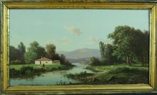 Quadro Antico Alfred Godchaux Paesaggio Animato Montagna Pirenei Fiume Printemps