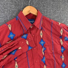 Camicia Wrangler Pearl Snap uomo media rossa azteca Navajo Southwestern cowboy gaucho