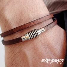 Bracciale Braccialetto Polsino pelle Uomo Donna leather wrap bracelet cuff flat