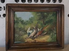 Dipinto Olio Su Rame Caccia 28x23cm Con Cornice