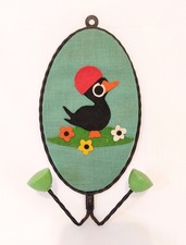 Attaccapanni vintage in ferro battuto e stoffa con due ganci