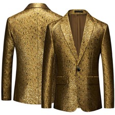 Uomo un Pulsante Suit Giacca Abito Formale Festa Ballo Danza Cappotto Top Giacca